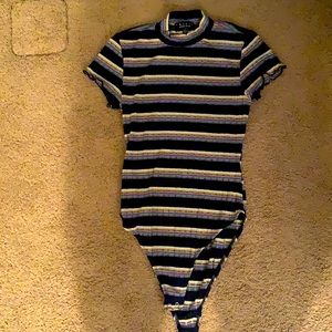 Anese Stripped Ribbed Bodysuit